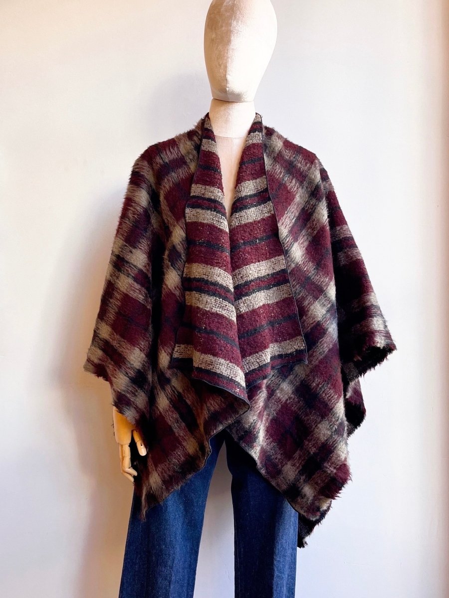 Burgundy Plaid Zero - Waste Reversible Cape - Made X Hudson