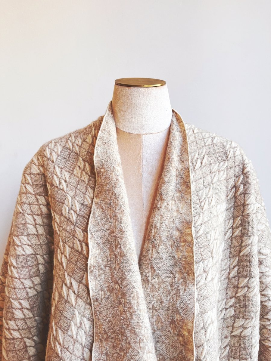 Cream Textured Diamond Weave Zero - Waste Reversible Cape - Made X Hudson