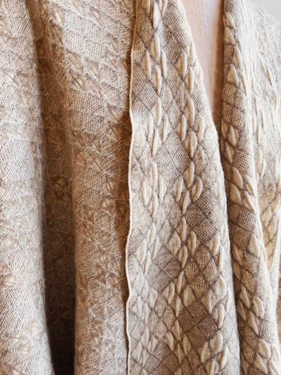 Cream Textured Diamond Weave Zero - Waste Reversible Cape - Made X Hudson