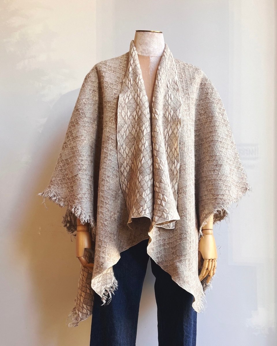 Cream Textured Diamond Weave Zero - Waste Reversible Cape - Made X Hudson
