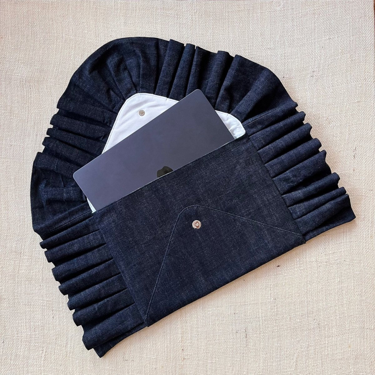 Denim Laptop Envelope Clutch with Ruffle - Made X Hudson