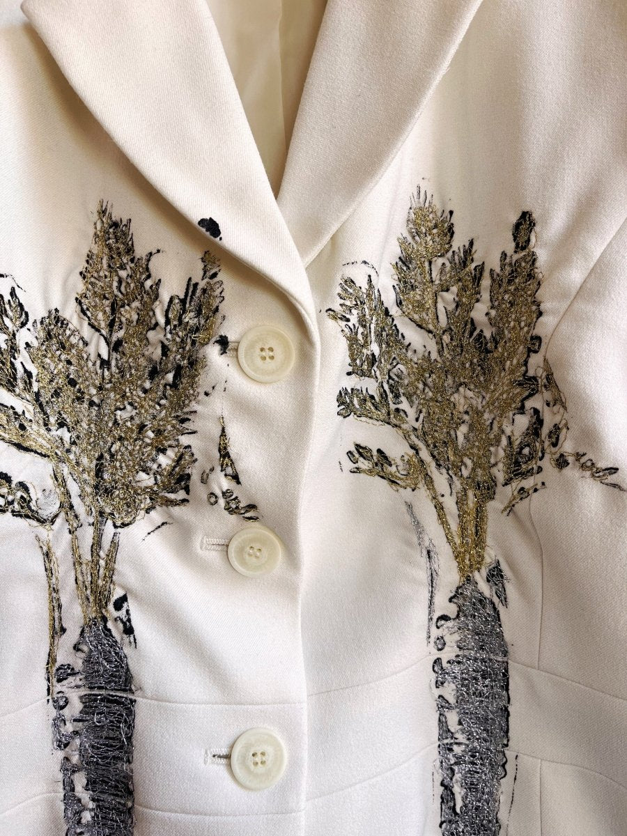 Ivory Blazer with Silver and Gold Embroidered Carrots (Reworked) - Made X Hudson