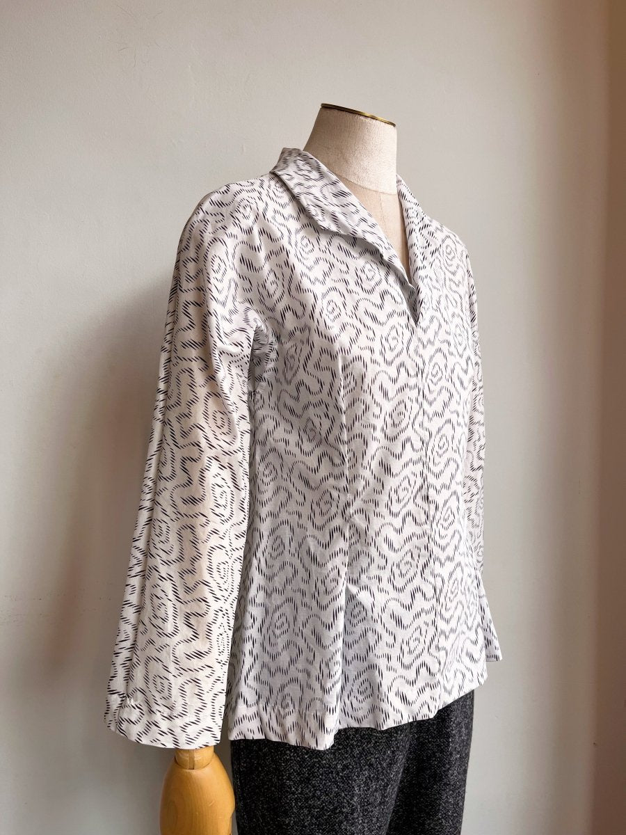 Ulrike Blouse in White Ink Swirl Print - Made X Hudson
