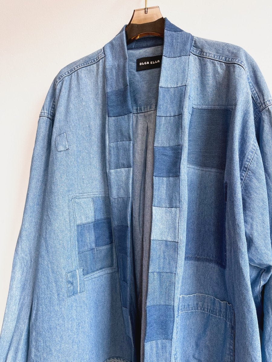 Denim Patchwork - Collar Wrap Jacket (Reworked) - Made X Hudson
