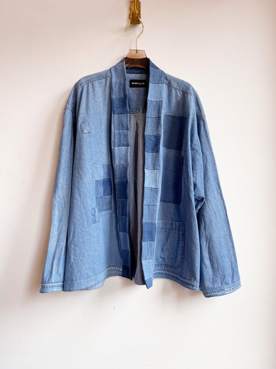 Denim Patchwork - Collar Wrap Jacket (Reworked) - Made X Hudson