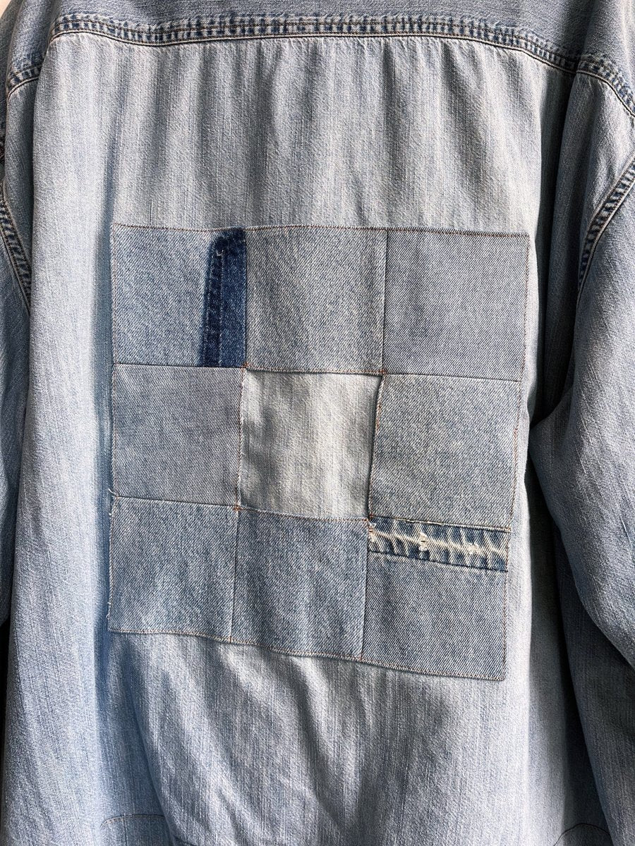4 - Pocket Denim Shirtjacket with 9 - Square Quilt Block (Reworked) - Made X Hudson