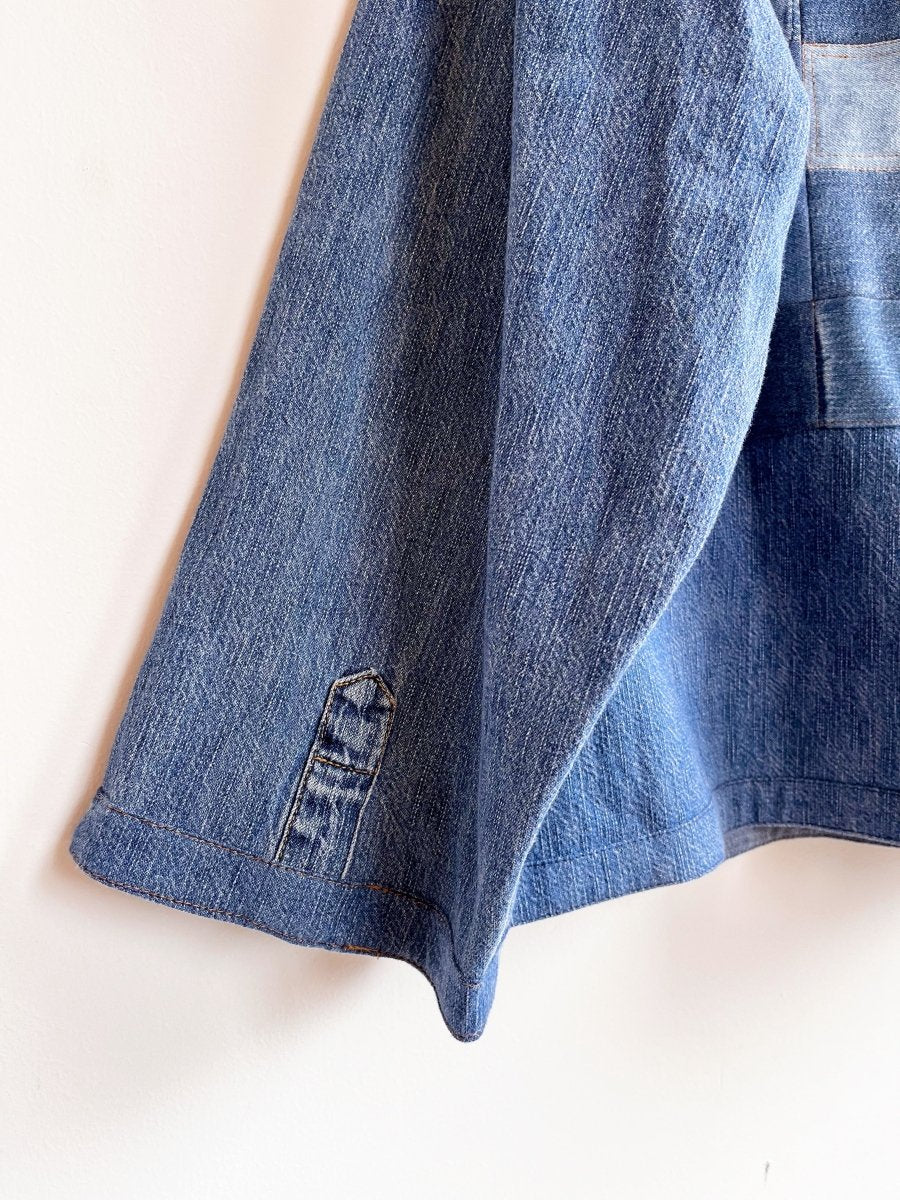 3 - Pocket Denim Shirtjacket with Patchwork - Grid Quilt Block (Reworked) - Made X Hudson