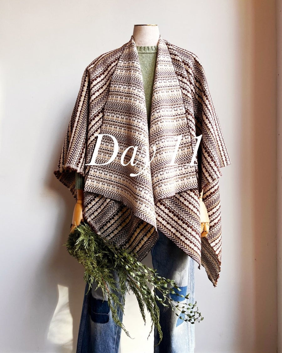 Ivory and Brown Multi - Pattern Stripe Zero - Waste Reversible Cape - Made X Hudson