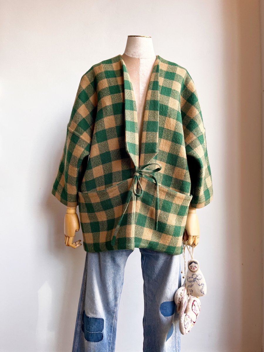 Camel and Green Gingham Wool Chore Jacket - Made X Hudson