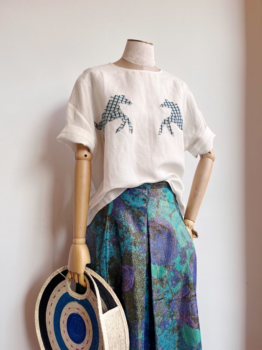 Hand - Appliqued Plaid Ponies on Cotton Top - Made X Hudson