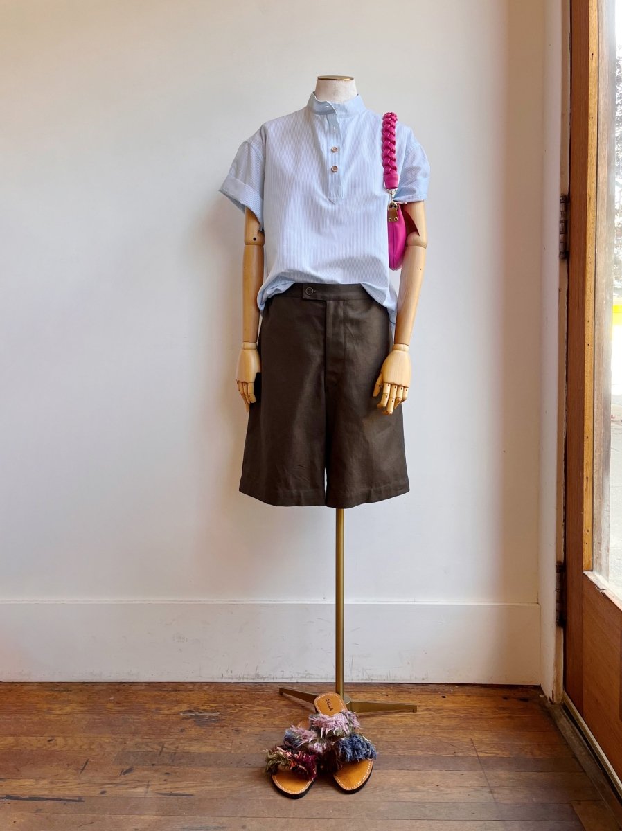 Short Sleeve Popover Shirt in Blue Mini - stripe - Made X Hudson