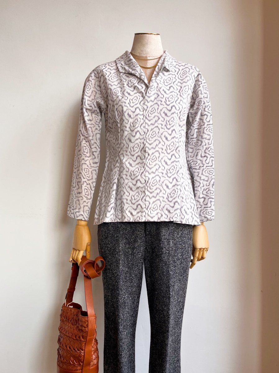 Ulrike Blouse in White Ink Swirl Print - Made X Hudson