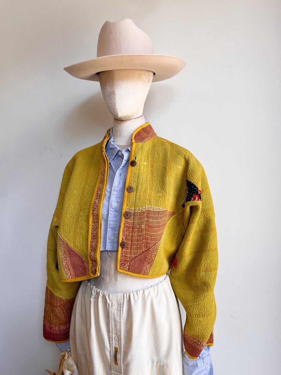 Reversible Kaira Quilted Cropped Jacket in Colors Teal, Red, Orange, Black & Mustard, Tan, Gold - Made X Hudson