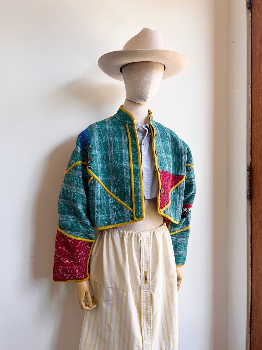 Reversible Kaira Quilted Cropped Jacket in Colors Teal, Red, Orange, Black & Mustard, Tan, Gold - Made X Hudson