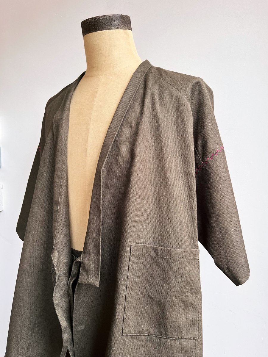 Haori Wrap Jacket in Moss Hemp - Cotton - Made X Hudson