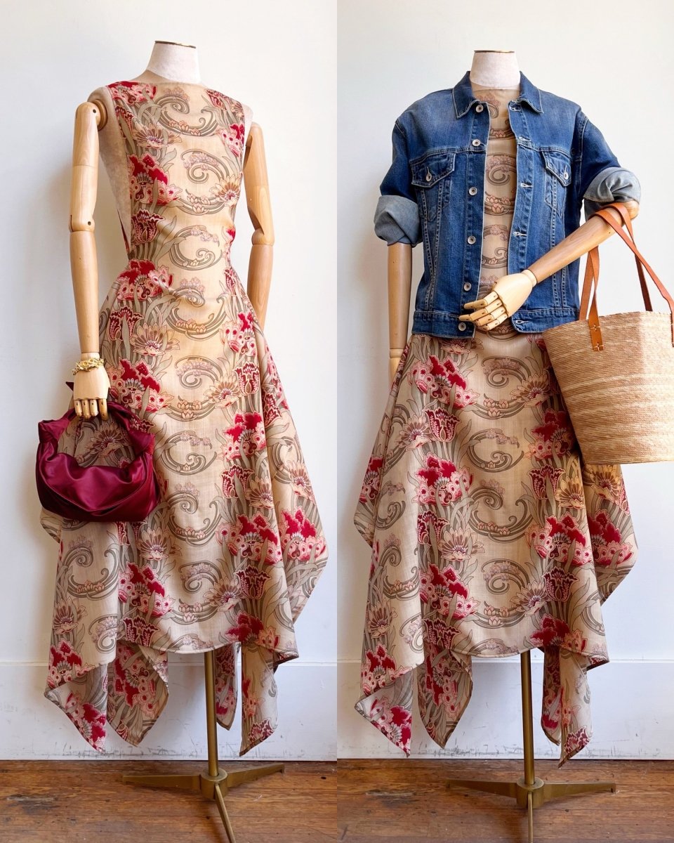 Zero - Waste Dress in Silk Art Nouveau Floral Print - Made X Hudson