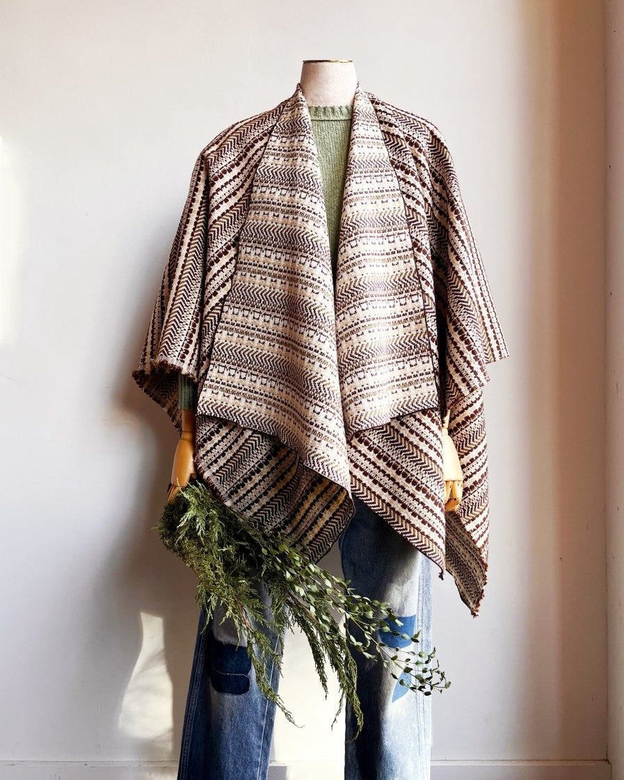 Ivory and Brown Multi - Pattern Stripe Zero - Waste Reversible Cape - Made X Hudson