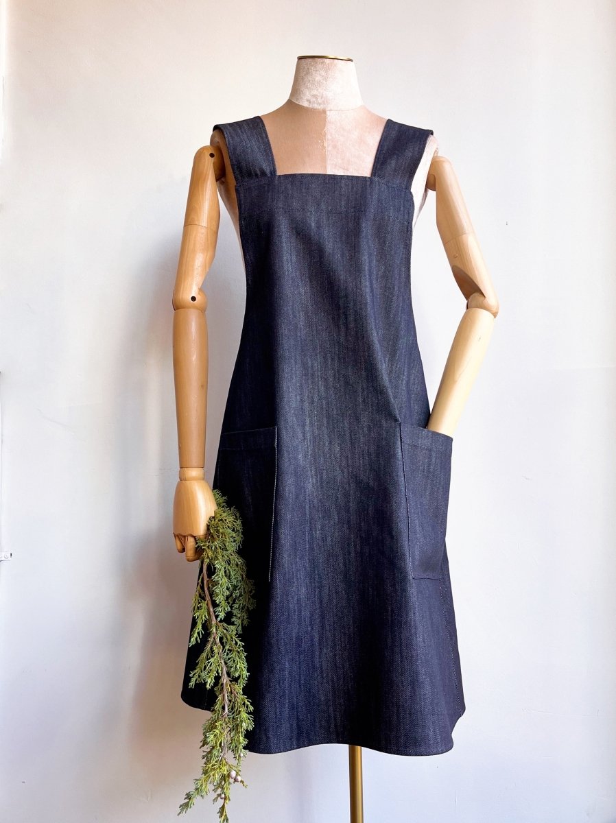 Steel Blue Denim Pinafore Apron w/ Patch Pockets - Made X Hudson