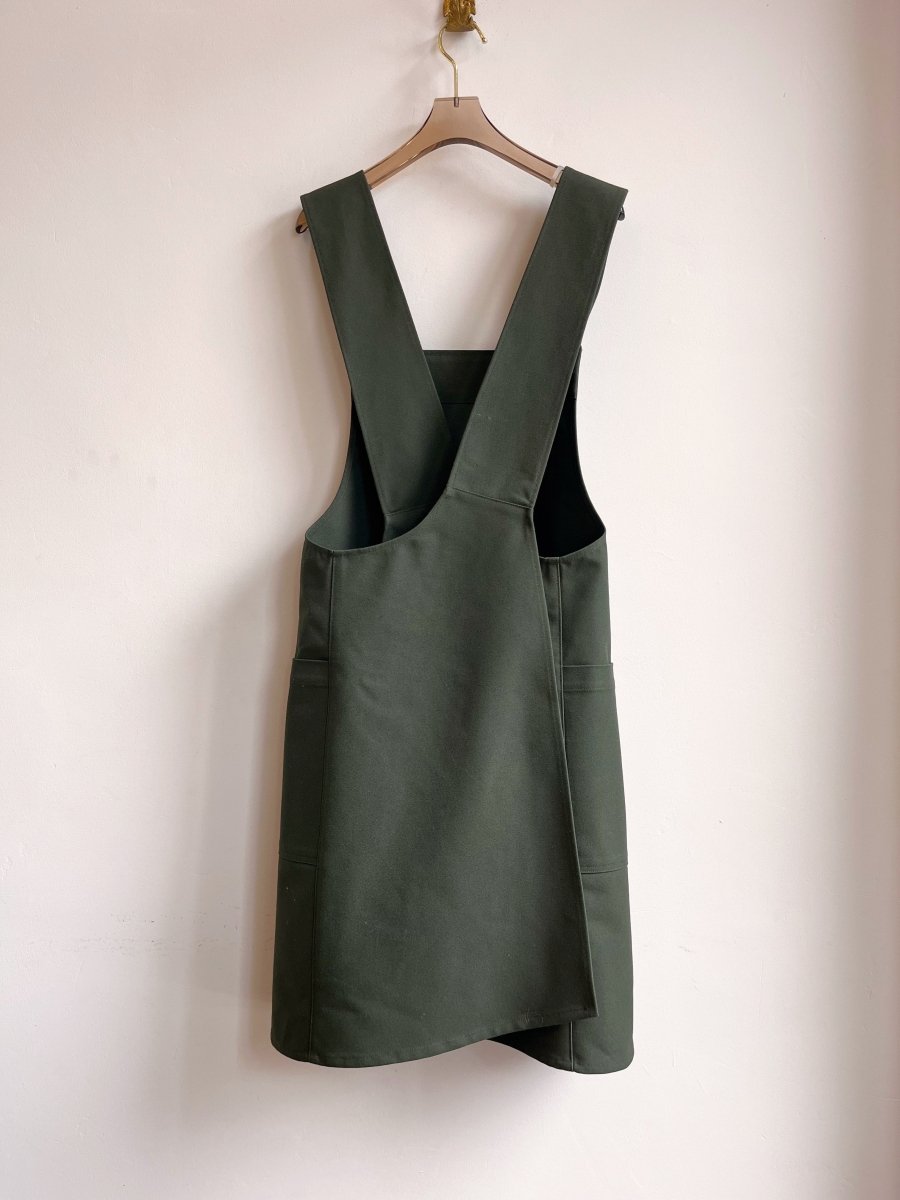 Army Green Canvas Pinafore Apron w/ Patch Pockets - Made X Hudson