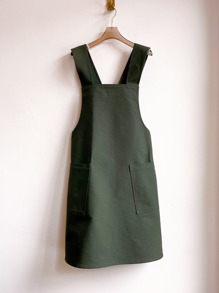 Army Green Canvas Pinafore Apron w/ Patch Pockets - Made X Hudson