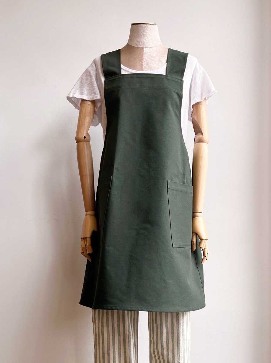 Army Green Canvas Pinafore Apron w/ Patch Pockets - Made X Hudson