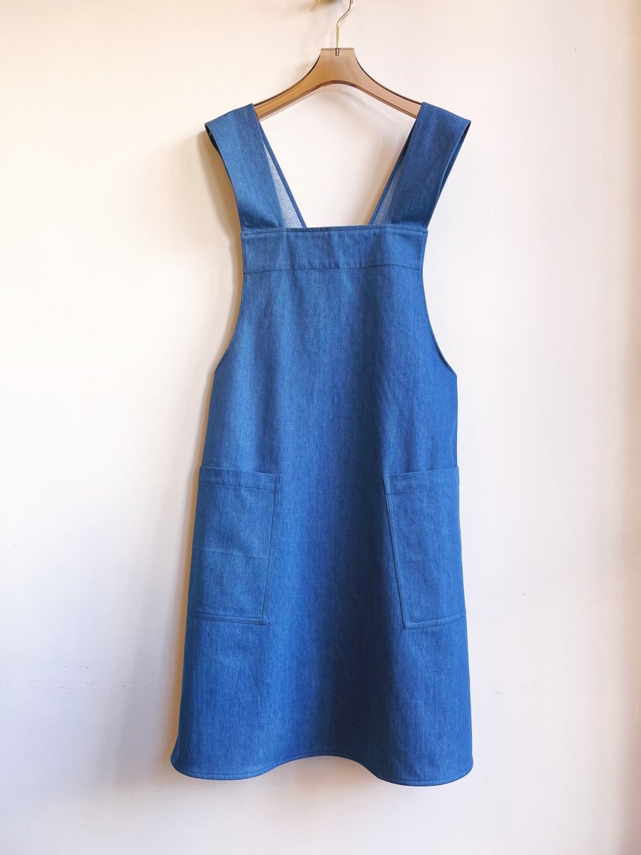 Sky Blue Denim Pinafore Apron w/ Patch Pockets - Made X Hudson