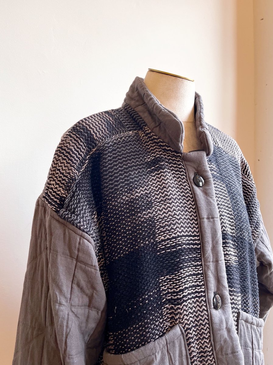 Handwoven Double Quilt Grey Graphite Button Up Jacket - Made X Hudson