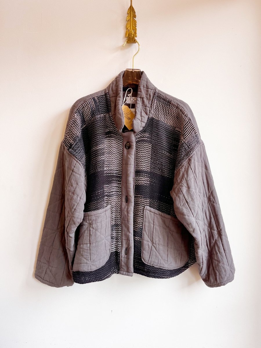Handwoven Double Quilt Grey Graphite Button Up Jacket - Made X Hudson