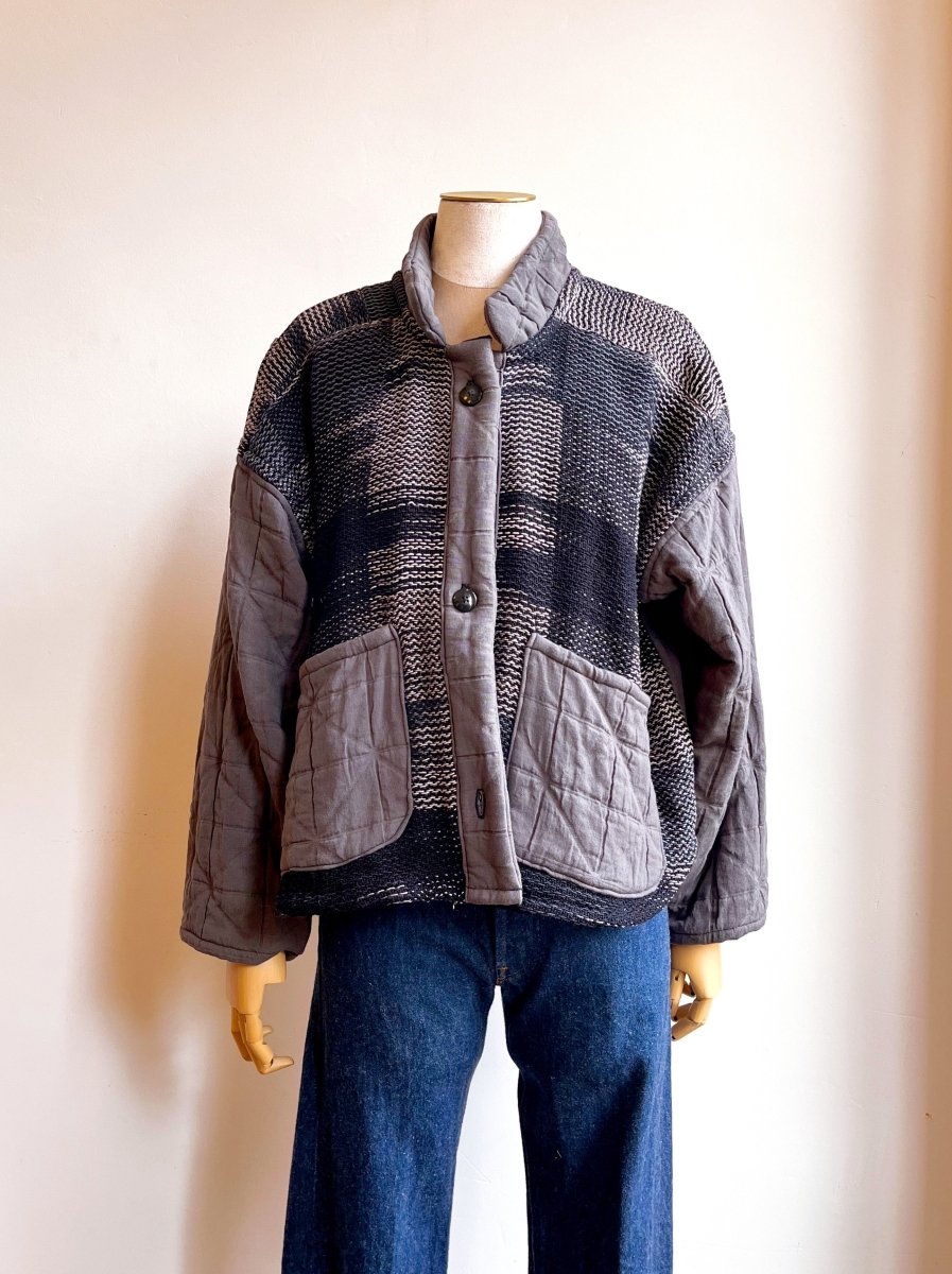 Handwoven Double Quilt Grey Graphite Button Up Jacket - Made X Hudson