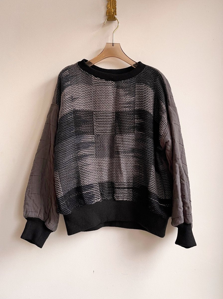 Handwoven Double Quilt Grey & Black Pullover - Made X Hudson