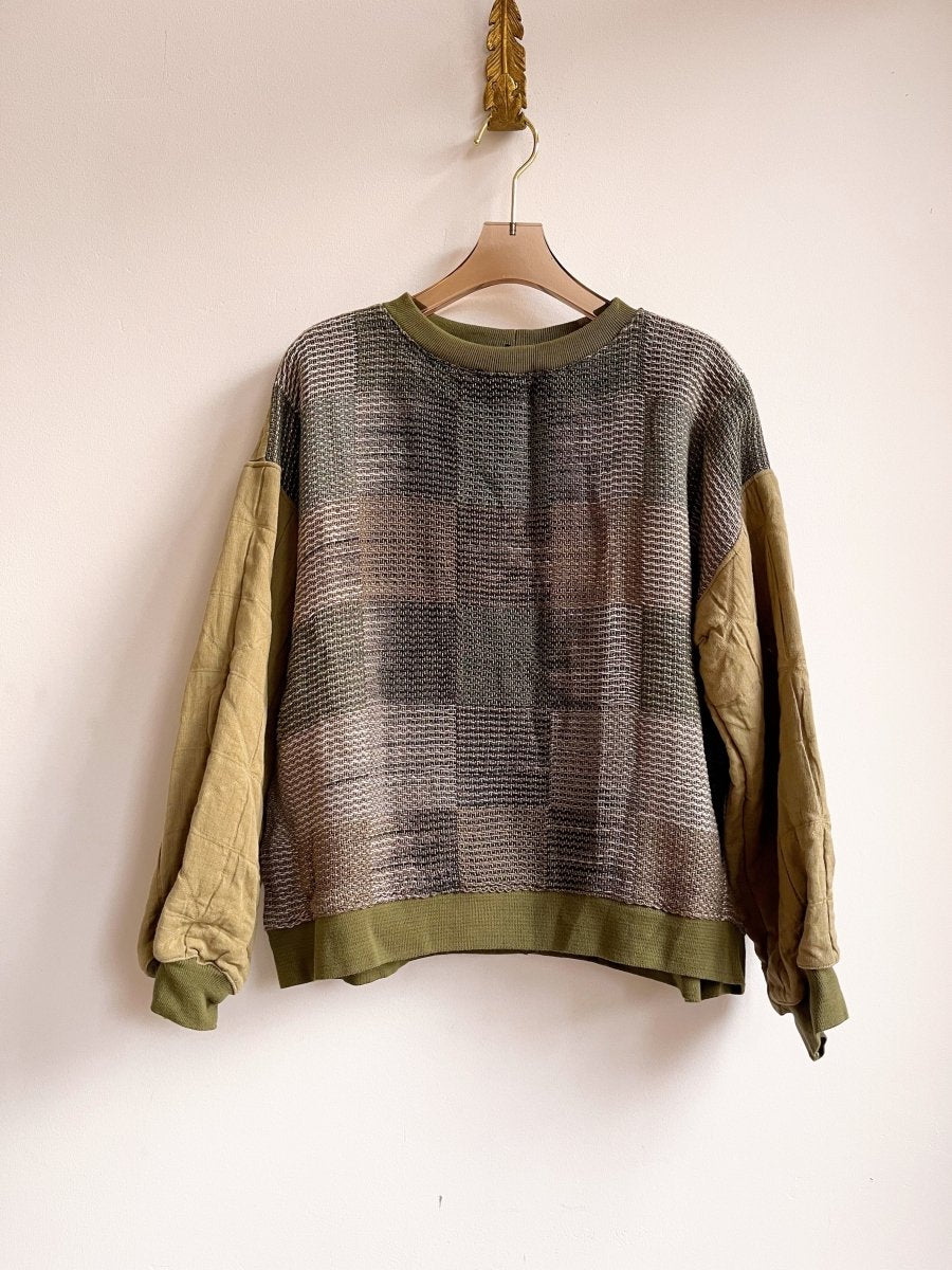 Handwoven Double Quilt Olive Pullover - Made X Hudson