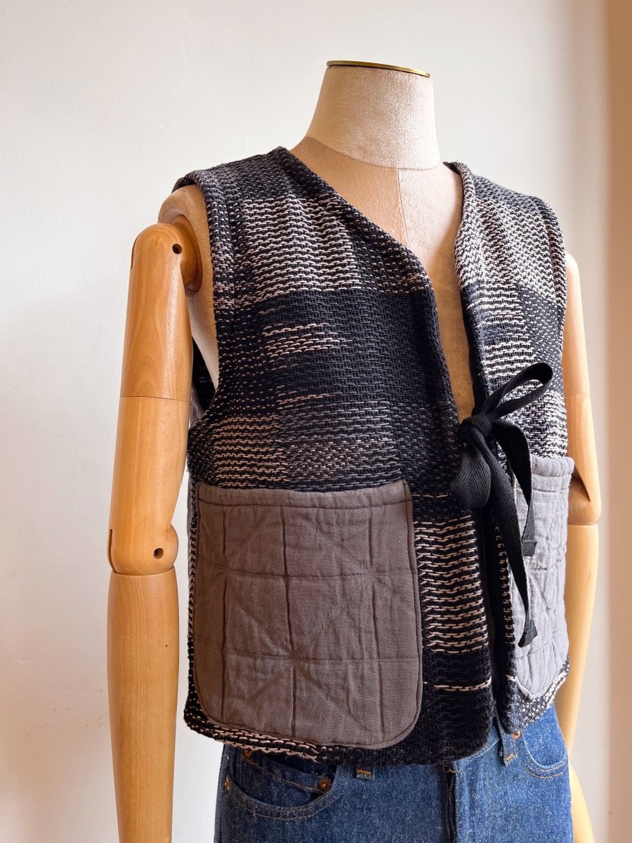 Handwoven Double Quilt Grey Graphite Vest - Made X Hudson