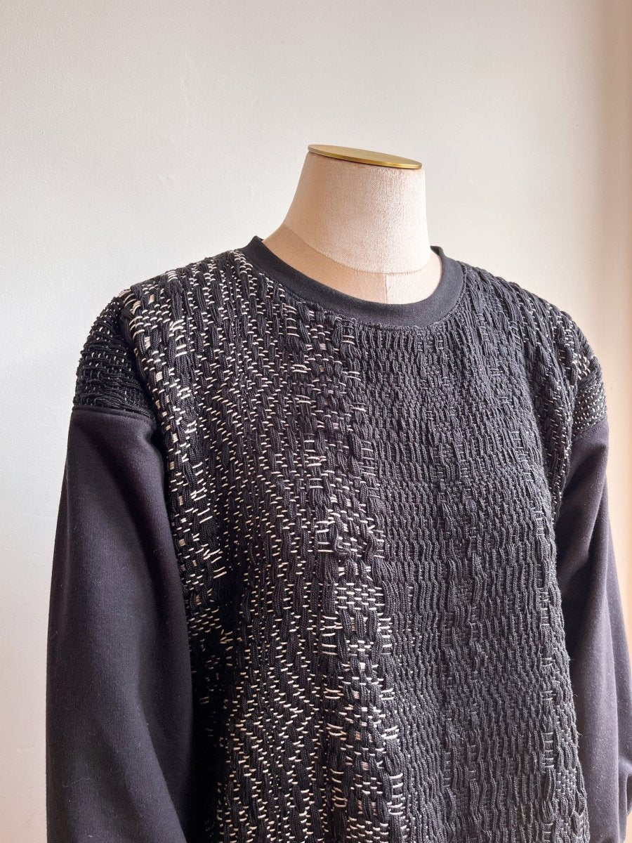 Handwoven Haze Black Pullover w/ Acid Wash Denim Back - Made X Hudson