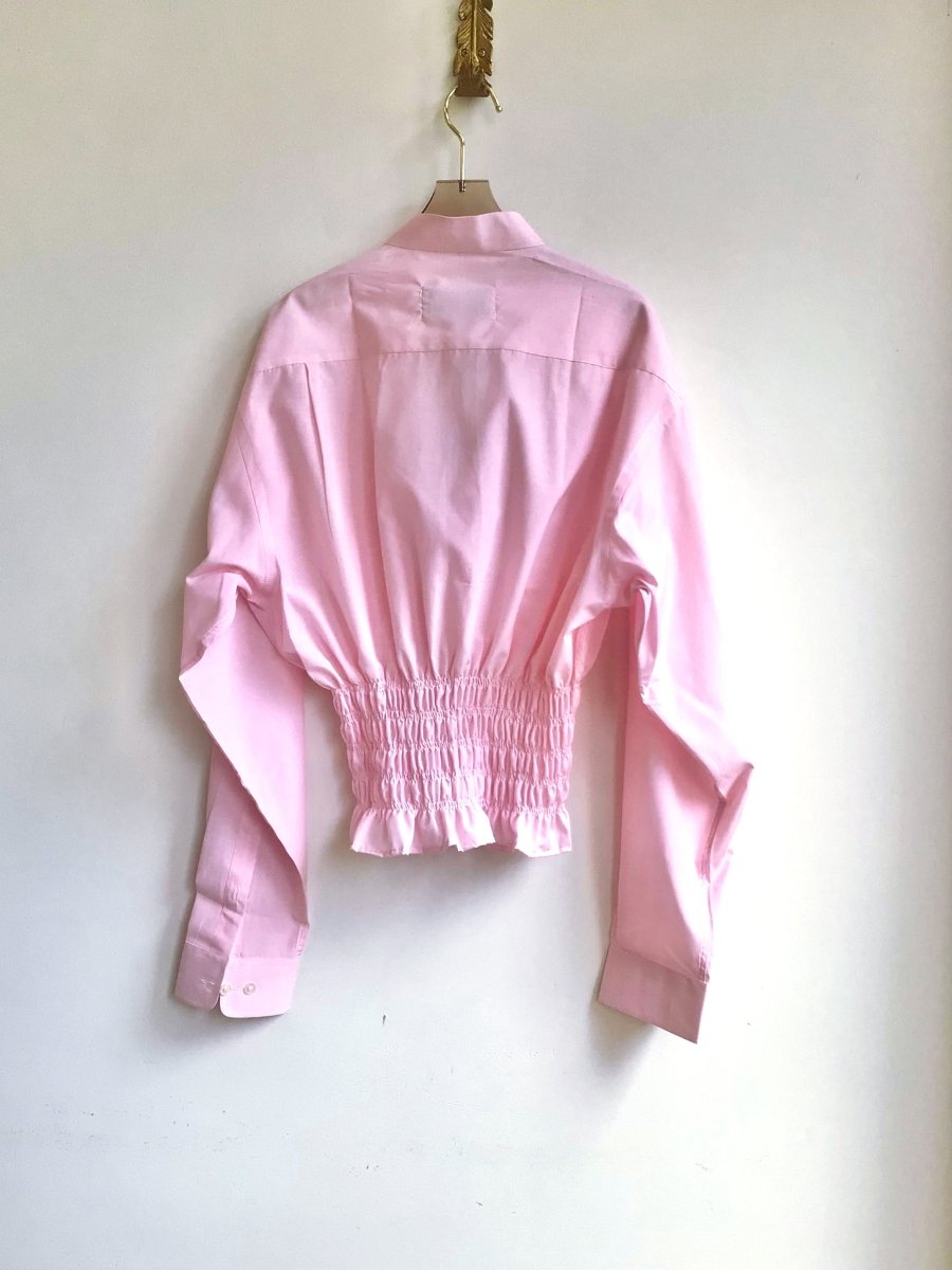 The George Top | Pink Mini - Stripe Button Down Top w/ Smocked Waist (Reworked) - Made X Hudson
