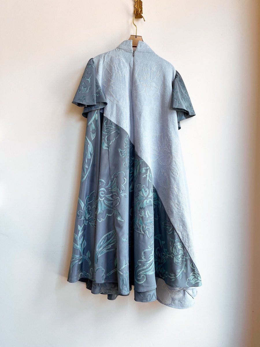 Hand - Painted Strolling Tent Dress w/ Flutter Sleeve & Hand Embroidery (Pale Blue) - Made X Hudson
