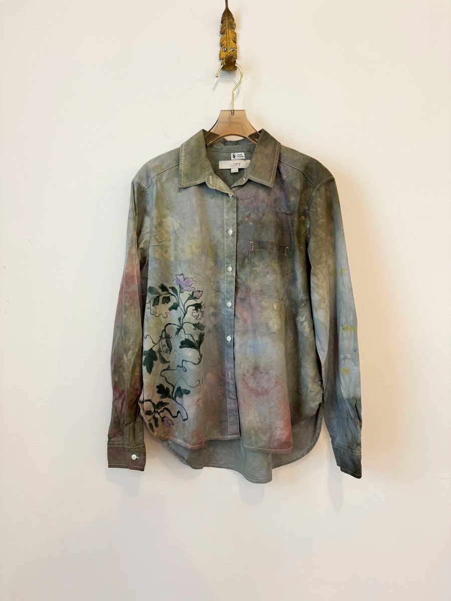 Snap Pea Floral Button - Up Hand Painted (Reworked) - Made X Hudson