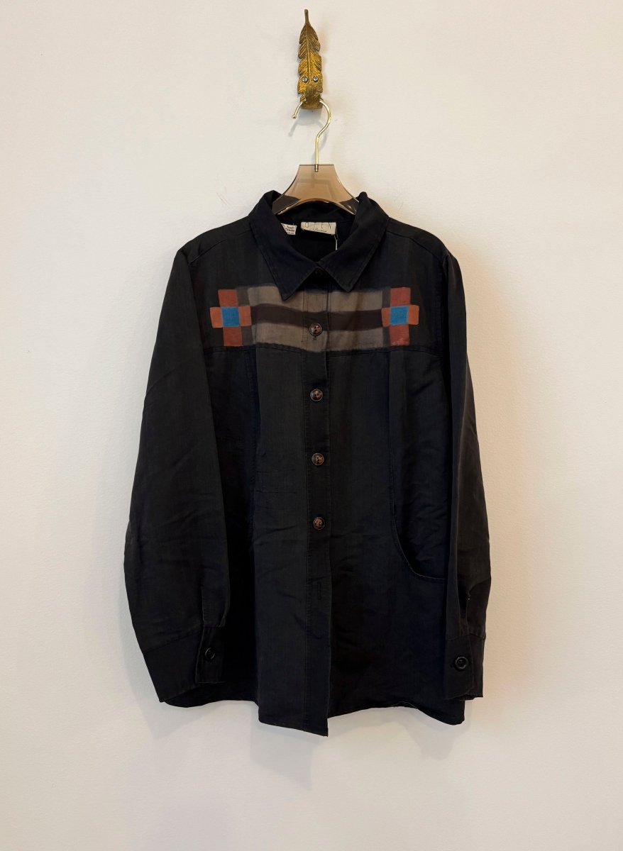 Quilt Block Jacket | Taupe, Orange, Cobalt | Hand Painted (Reworked) - Made X Hudson