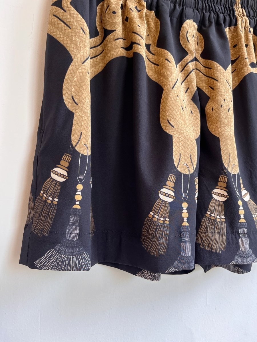 Black Silk Tassel Print Town Shorts - Made X Hudson