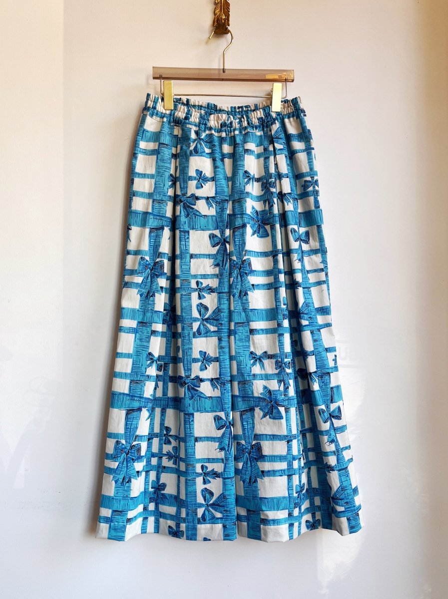 Blue and White Ribbon Lattice Wide - Leg Pant - Made X Hudson