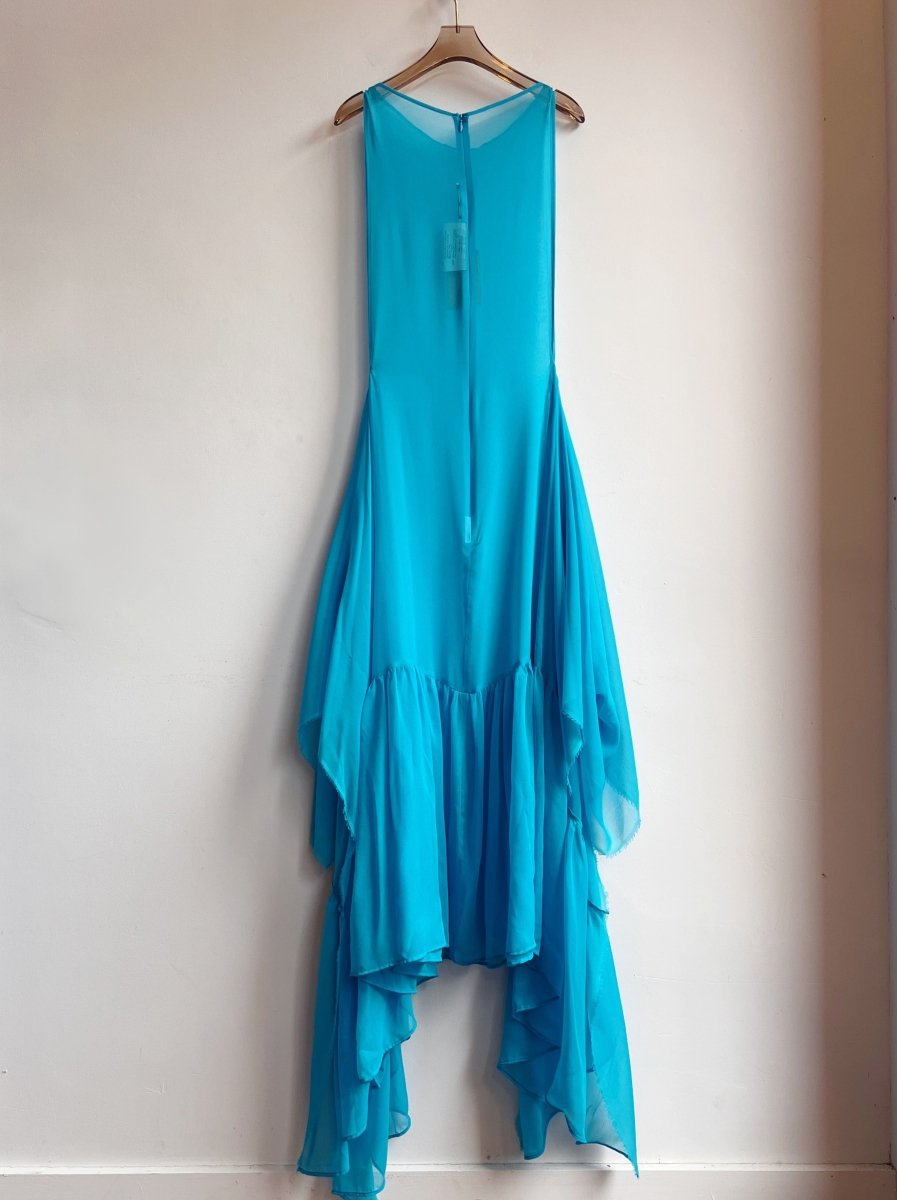 Aqua Blue Chiffon Zero - Waste Ruffle Dress - Made X Hudson