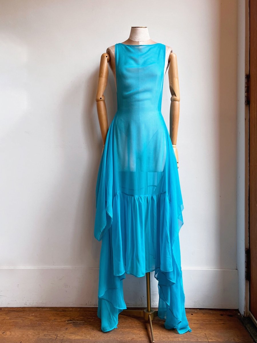 Aqua Blue Chiffon Zero - Waste Ruffle Dress - Made X Hudson