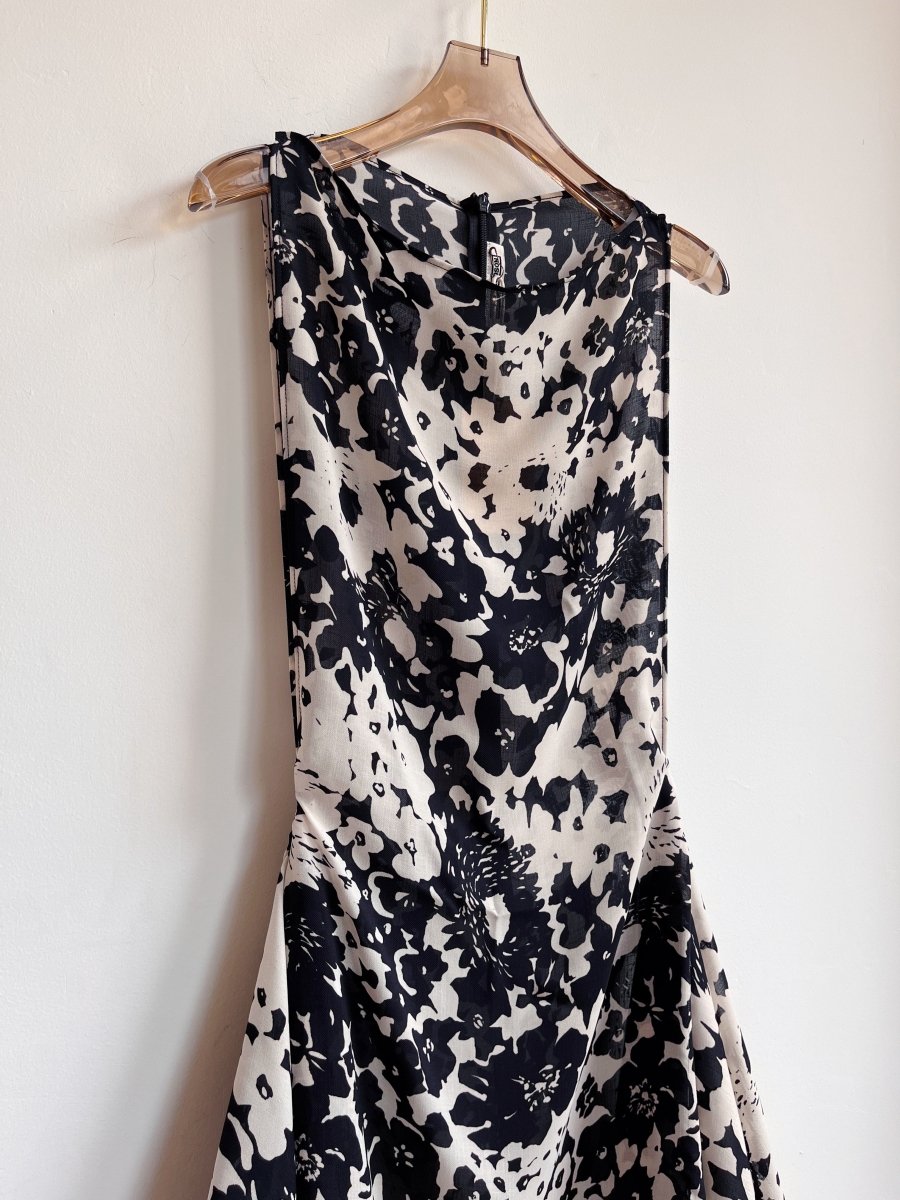 Zero - Waste Dress in Black & White Abstract Flower Print - Made X Hudson