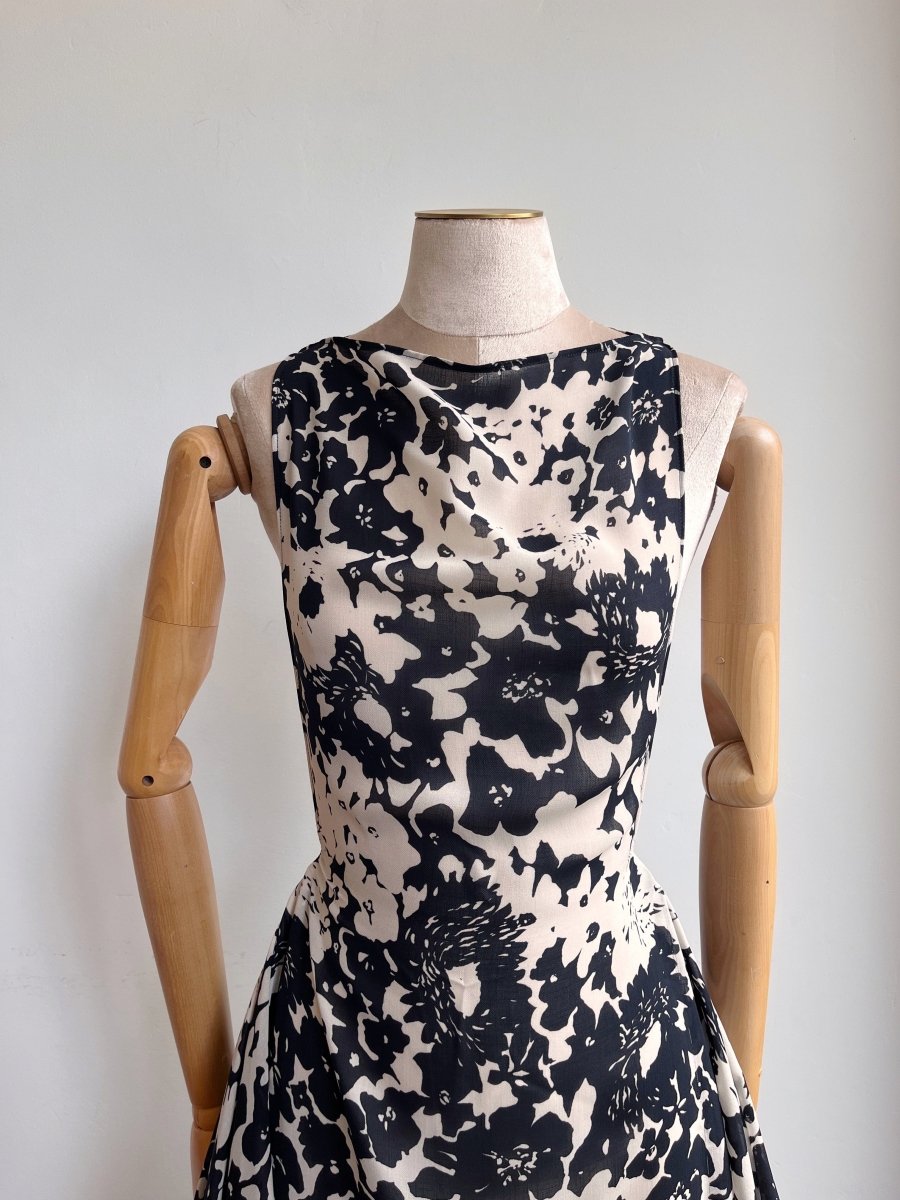 Zero - Waste Dress in Black & White Abstract Flower Print - Made X Hudson