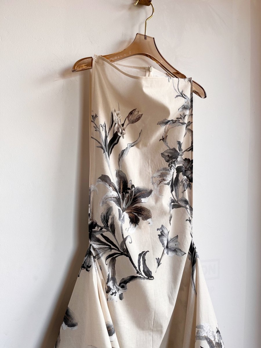 Zero - Waste Dress Eggshell and Grey Half - Tone in Lily Print - Made X Hudson