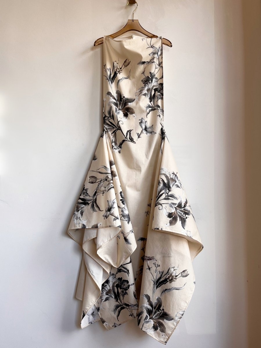 Zero - Waste Dress Eggshell and Grey Half - Tone in Lily Print - Made X Hudson