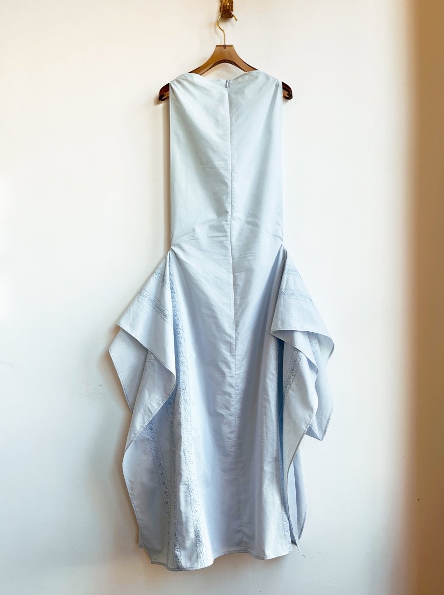 Pale Blue Zero - Waste Dress w/ Floral Embroidery - Made X Hudson