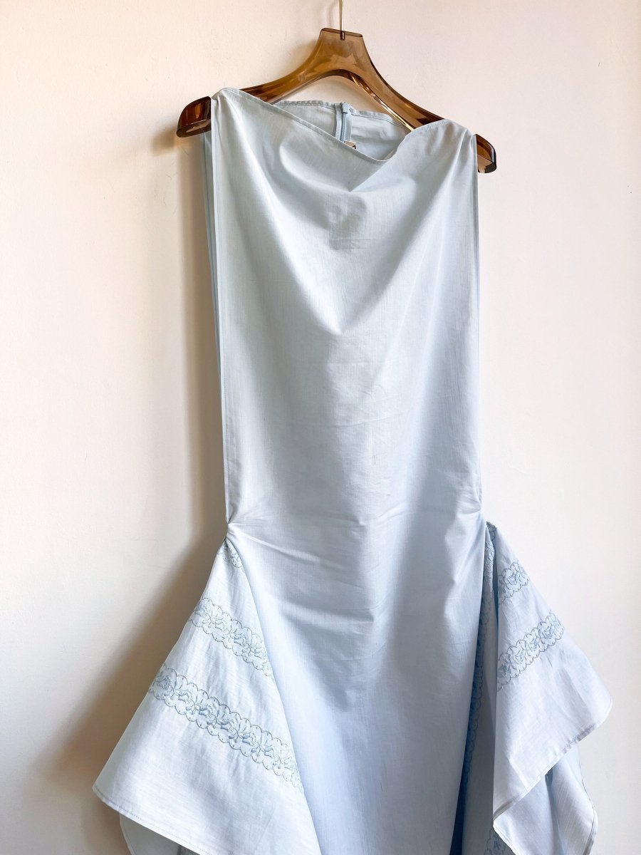 Pale Blue Zero - Waste Dress w/ Floral Embroidery - Made X Hudson