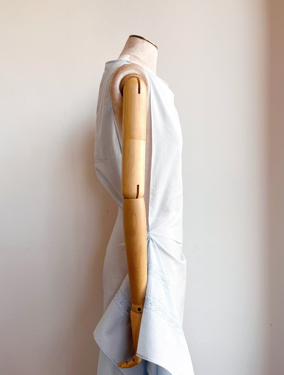 Pale Blue Zero - Waste Dress w/ Floral Embroidery - Made X Hudson