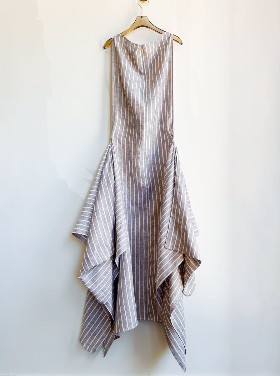 Zero - Waste Dress in Brown Pinstripe Linen - Made X Hudson