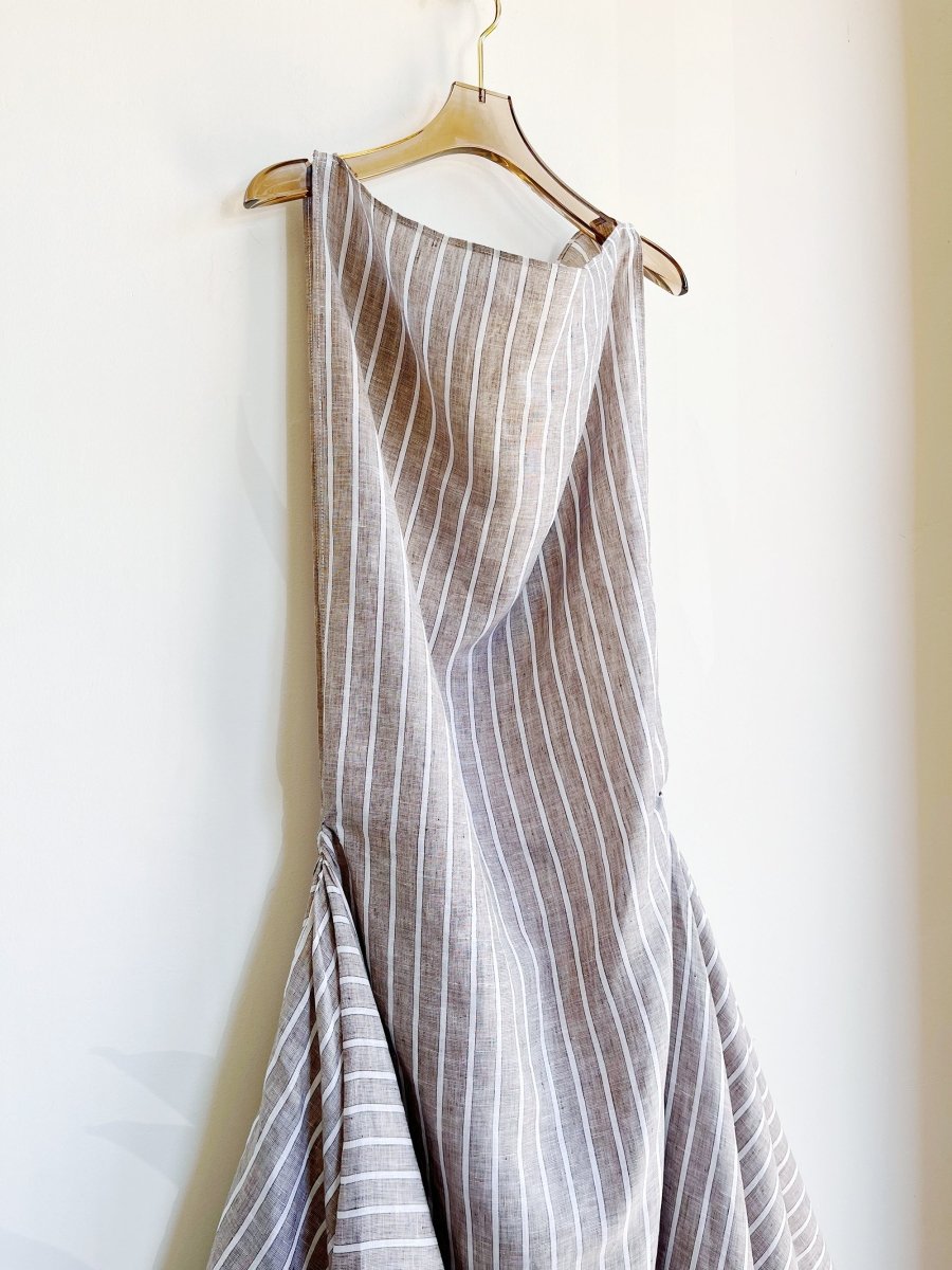 Zero - Waste Dress in Brown Pinstripe Linen - Made X Hudson